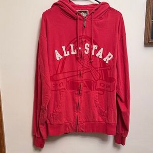 This is a red Converse full-zip hoodie with an "All-Star" graphic.